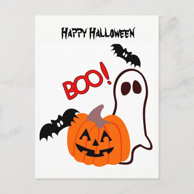 Postal Fantasma de Halloween con calabaza (Anverso)