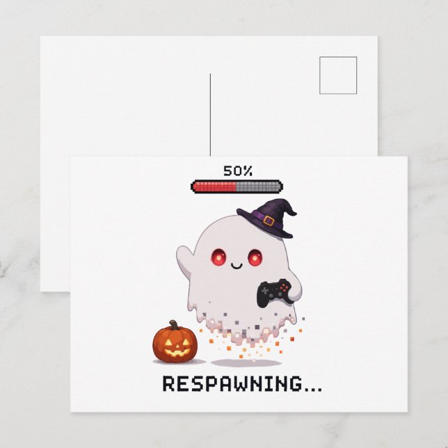 Postal Fantasma de Halloween de Respawning de Juegos (Anverso / Reverso)