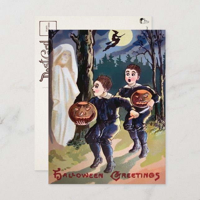 Postal fantasma de Halloween vintage (Anverso / Reverso)
