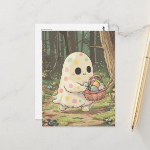Postal Fantasma de Punto de Polka con una cesta de huevos