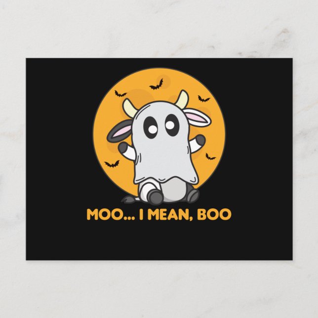 Postal Fantasma de vacas lindo Kawaii Halloween Moo me re (Anverso)