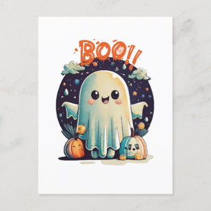 Postal Fantasma divertido de Halloween en la galaxia