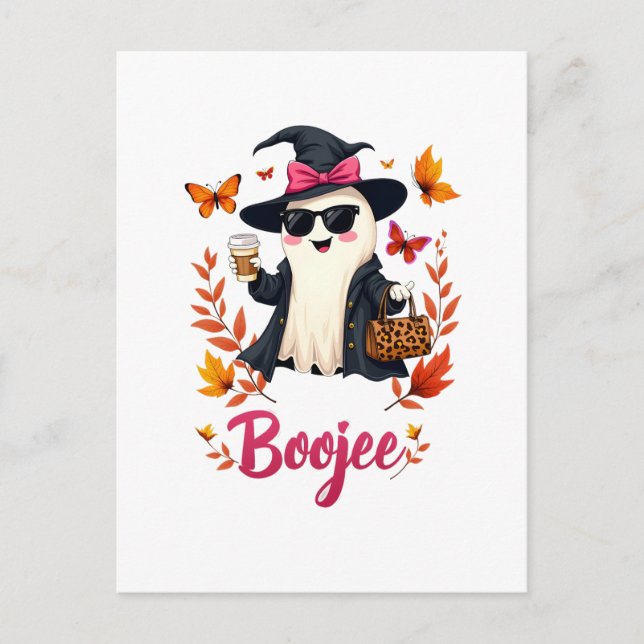 Postal Fantasma elegante de Boojee Sassy en Halloween (Anverso)
