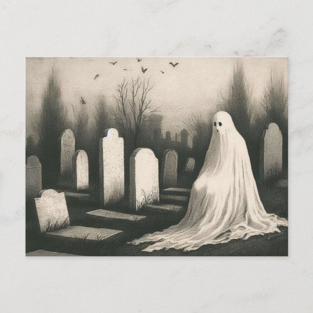 Postal Fantasma en el cementerio Ilustracion de época esp (Anverso)