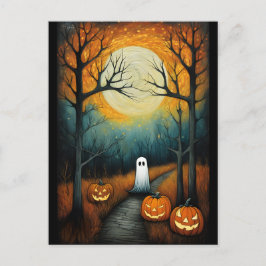 Postal Fantasma espeluznante de Halloween y calabaza de l
