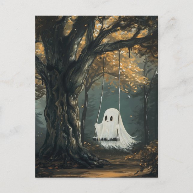 Postal Fantasma espeluznante en Halloween de otoño (Anverso)