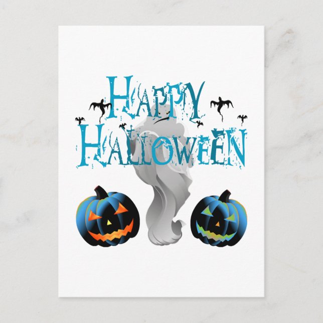 Postal Fantasma Feliz de Halloween -Disfraz de Halloween  (Anverso)
