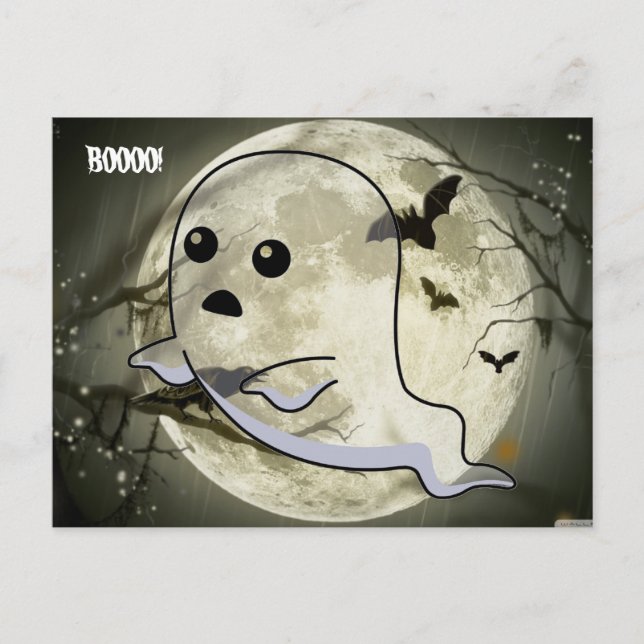 Postal Fantasma flotante de bebé rodeada de murciélagos (Anverso)