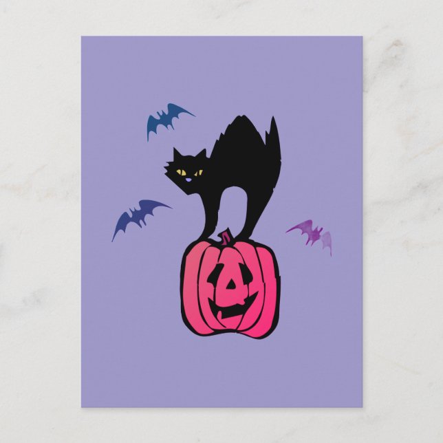 Postal Fantasma Gato Halloween Calabaza Pop Art (Anverso)