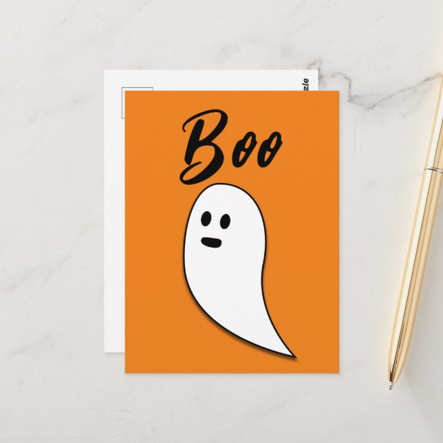 Postal Fantasma Halloween naranja blanco negro