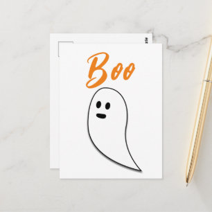 Postal Fantasma Halloween negro blanco naranja boo