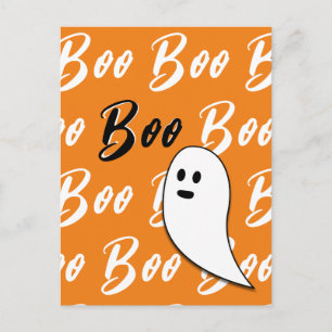 Postal Fantasma Halloween negro blanco naranja boo