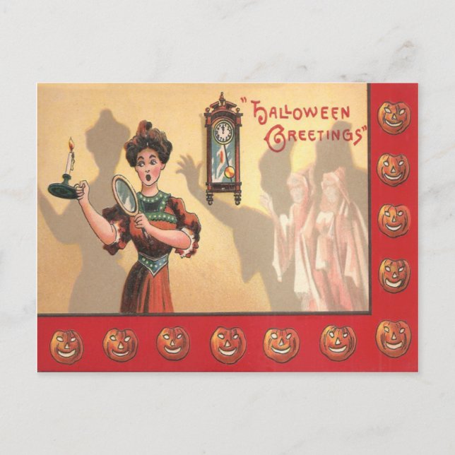 Postal Fantasma Jack O Lantern de reloj de velas espejo d (Anverso)