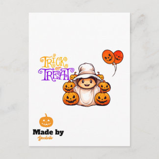 Postal Fantasma lindo con calabazas truco o traten Hallow