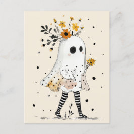 Postal Fantasma lindo con girasoles Halloween sinusal