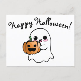 Postal Fantasma y calabaza felices Halloween