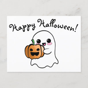 Postal Fantasma y calabaza felices Halloween