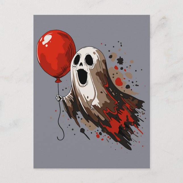 Postal Fantasma y globo rojo (Anverso)