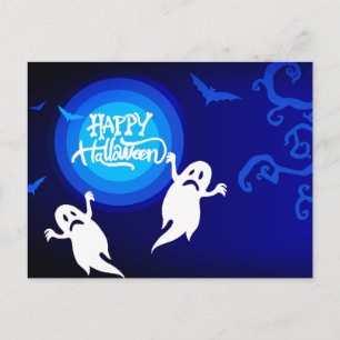 Postal Fantasmagórico Halloween de Fantasmas Azules y Bla