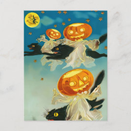 Postal Fantasmas de calabaza de Halloween y gatos negros