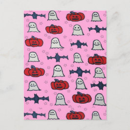 Postal Fantasmas rosados de Halloween, murciélagos y Jack