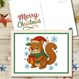 Postal Fantástico Ardilla Bordado de Navidad
