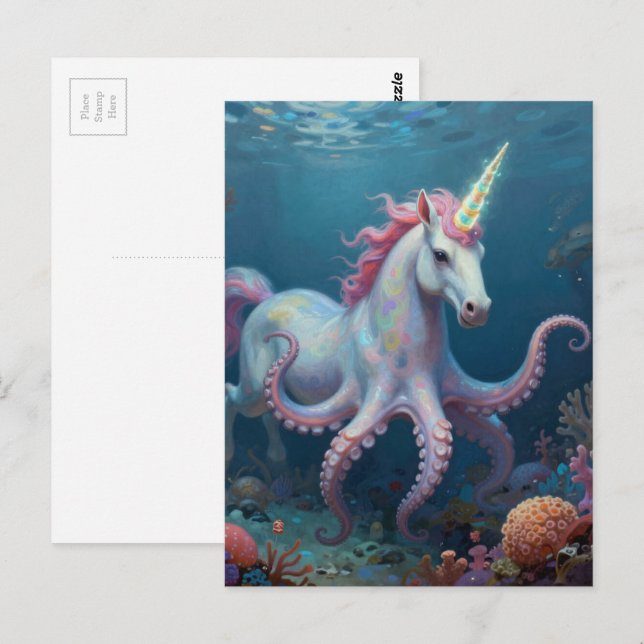 Postal Fantástico Pulpo Unicornio Hermoso (Anverso / Reverso)