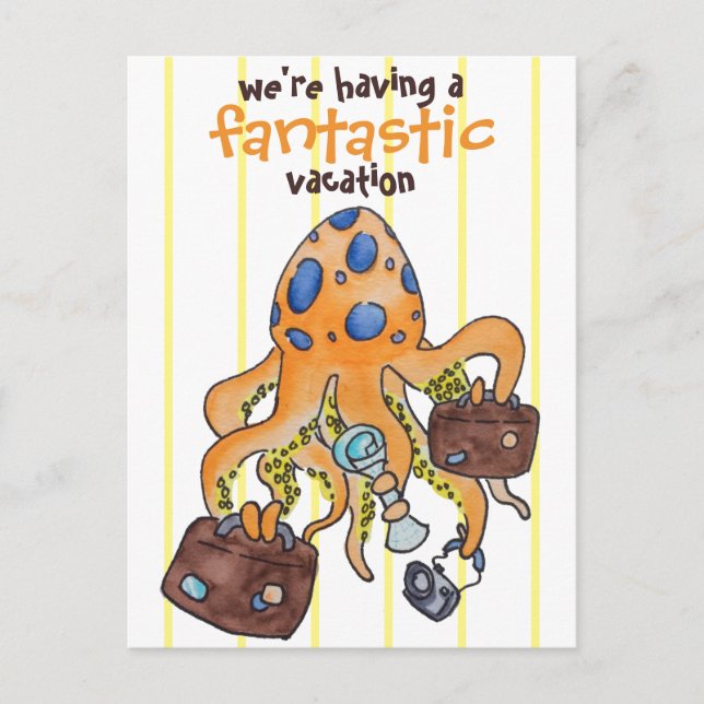 Postal Fantástico Vacaciones divertida pulpo Personalizad (Anverso)