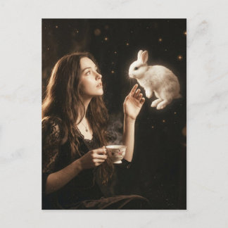 Postal Fantasy Art Surreal Tea With White Rabbit 