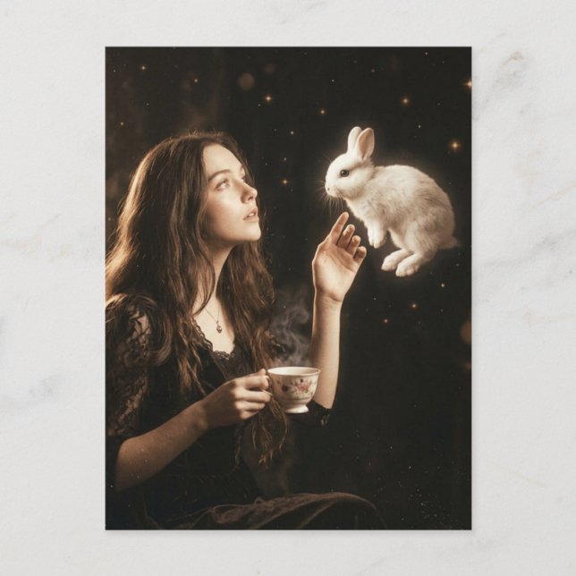 Postal Fantasy Art Surreal Tea With White Rabbit  (Anverso)