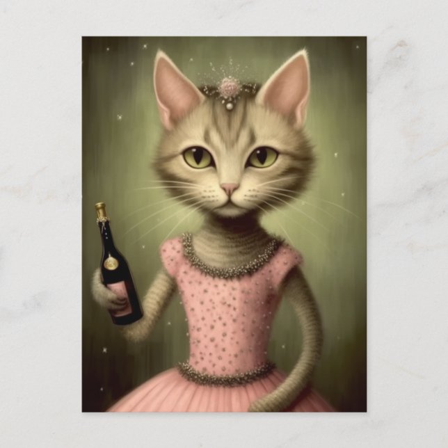 Postal Fantasy Ballerina Cat Rosa Champagne (Anverso)
