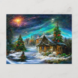 Postal Fantasy Cottage zu Weihnachten mit Christbaum