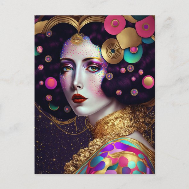 Postal Fantasy Glam Mujer Pop Art Postcard (Anverso)