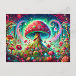 Postal Fantasy Mushroom Forest Bright Psychedelic Colors