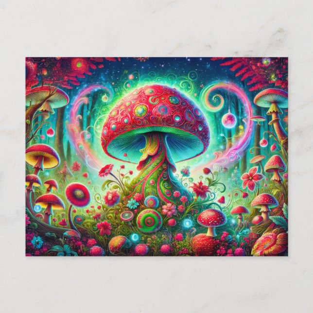 Postal Fantasy Mushroom Forest Bright Psychedelic Colors (Anverso)