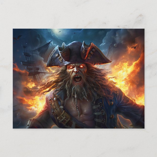 Postal Fantasy Painting Flaming Pirate in Battle Scene (Anverso)