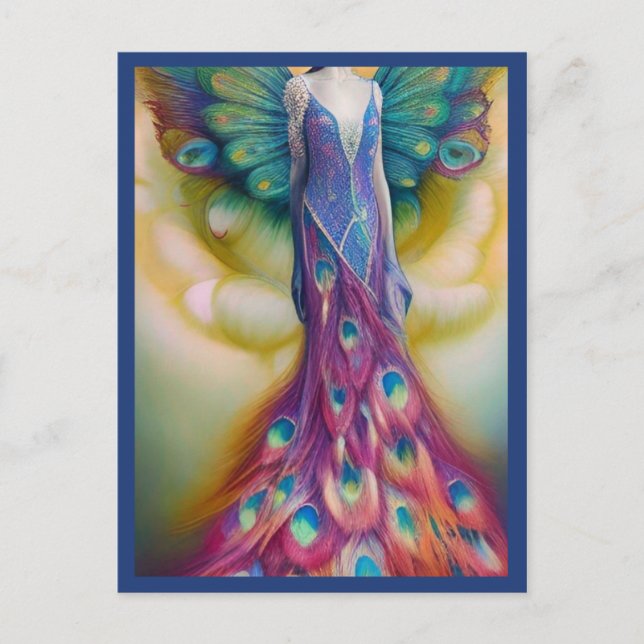 Postal Fantasy Peacock Boda Vestido Fairytale Forest (Anverso)