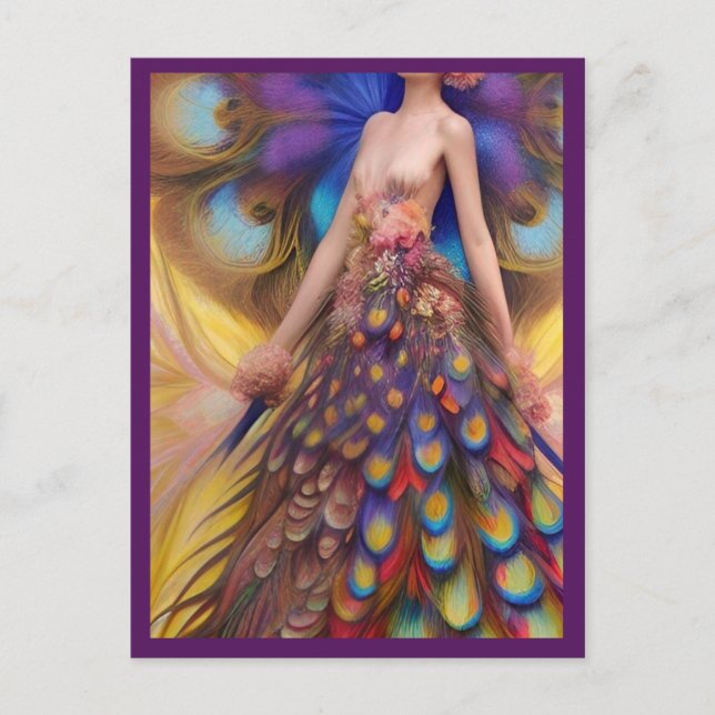 Postal Fantasy Peacock Boda Vestido Fairytale Woodland (Anverso)