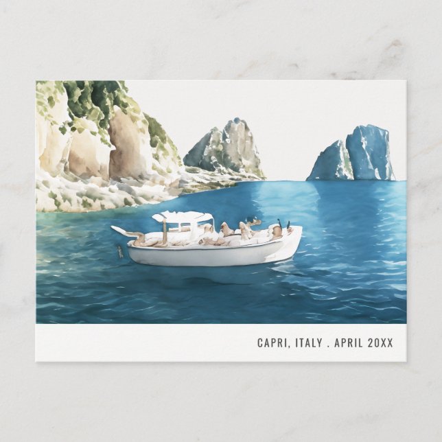 Postal Faraglioni Rocks Capri Italia Watercolor Travel (Anverso)