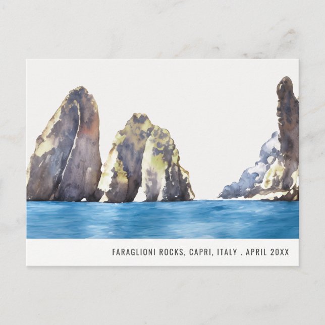 Postal Faraglioni Rocks Capri Italia Watercolor Travel (Anverso)
