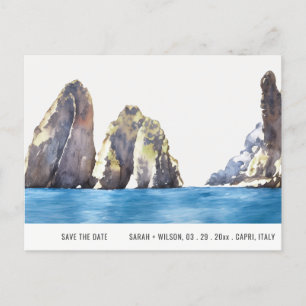Postal Faraglioni Rocks Capri Watercolor Guardar La Fecha