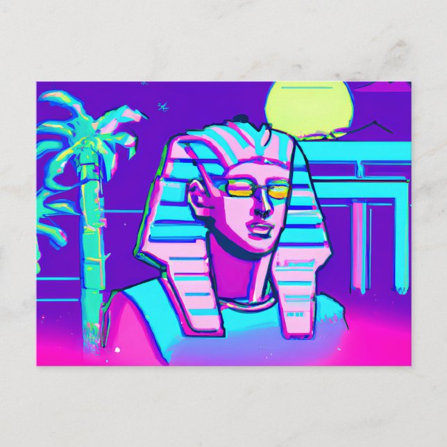 Postal Faraón Synthwave (Anverso)