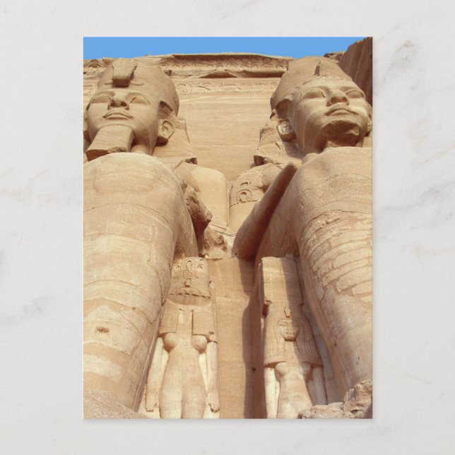 Postal Faraones - estatuas gigantes, Abu Simbel, antiguo  (Anverso)
