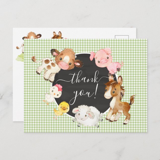 Postal Farm Animals Baby Shower Gracias Postcard (Anverso / Reverso)