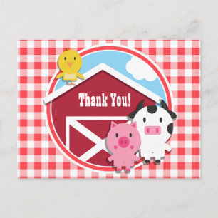 Postal Farm Animals Baby Shower; Red & White Gingham