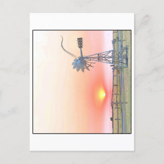 Postal Farm Scene at Sunset with Rustic Windmill