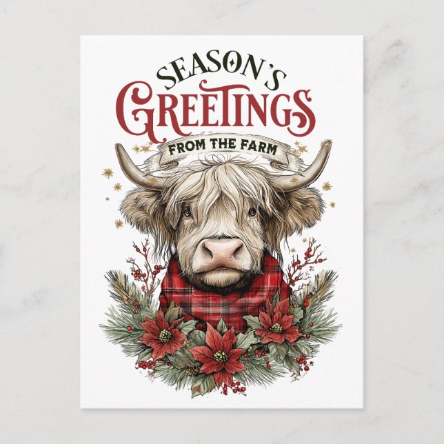 Postal Farmhouse Christmas Card – Festive Cow  (Anverso)