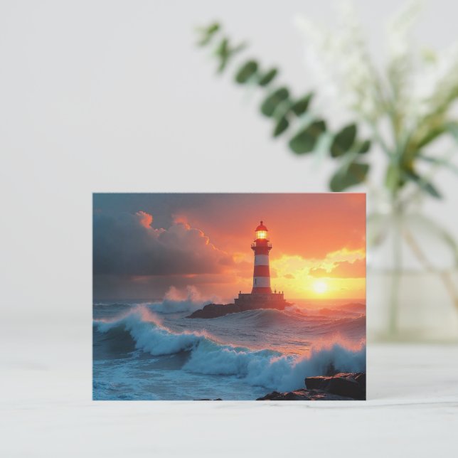 Postal Faro al atardecer (Anverso de pie)