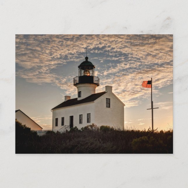 Postal Faro al atardecer, California (Anverso)