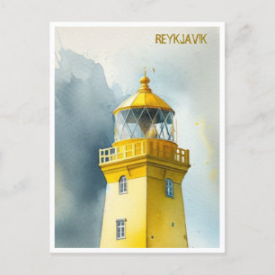 Postal Faro amarillo Reykjavik Islandia acuarela